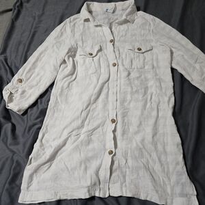Dotti White On Island Time Long Sleeve Button Front Shirt Size L Swim Cover-up